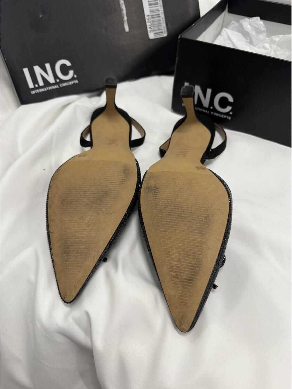 I.N.C. International Concepts Black Slingback Kitten Heel Pumps with Bow Detail - Picture 5 of 7